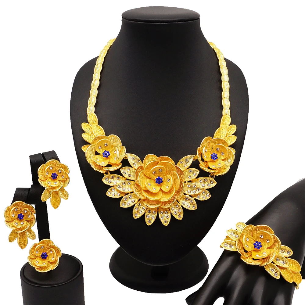 

2019 high quality dubai gold plated african style wedding jewelry set Necklace Earrings and bracelet set BJ766