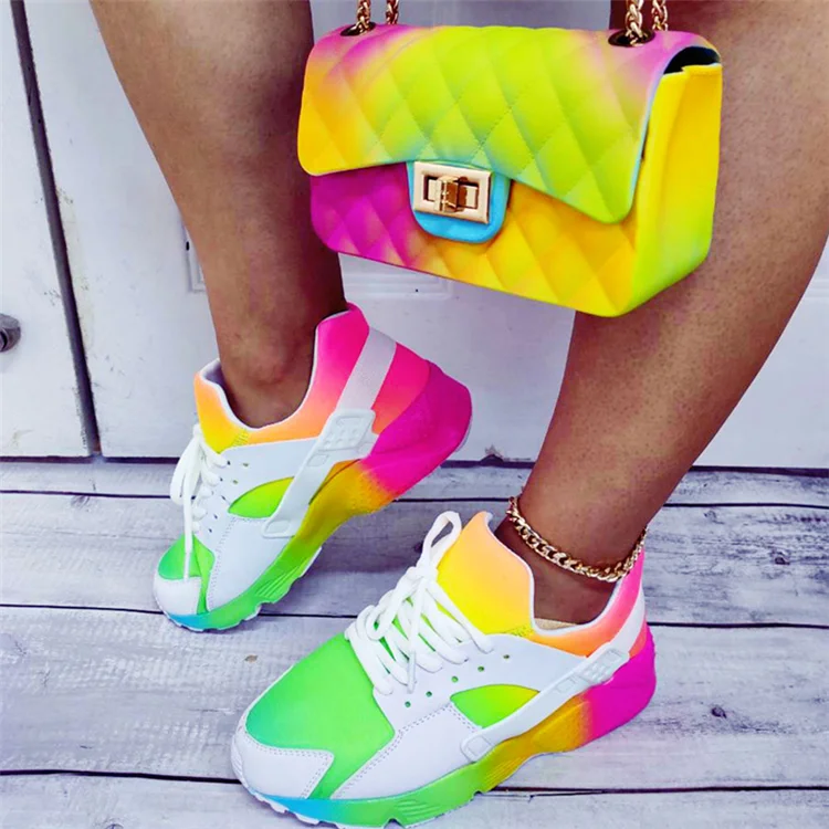 

2021 New Arrival Ladies Casual Breathable Platform Sneakers Women Thick Bottom Tennis Sports Walking Shoes Bags Sets, Mix