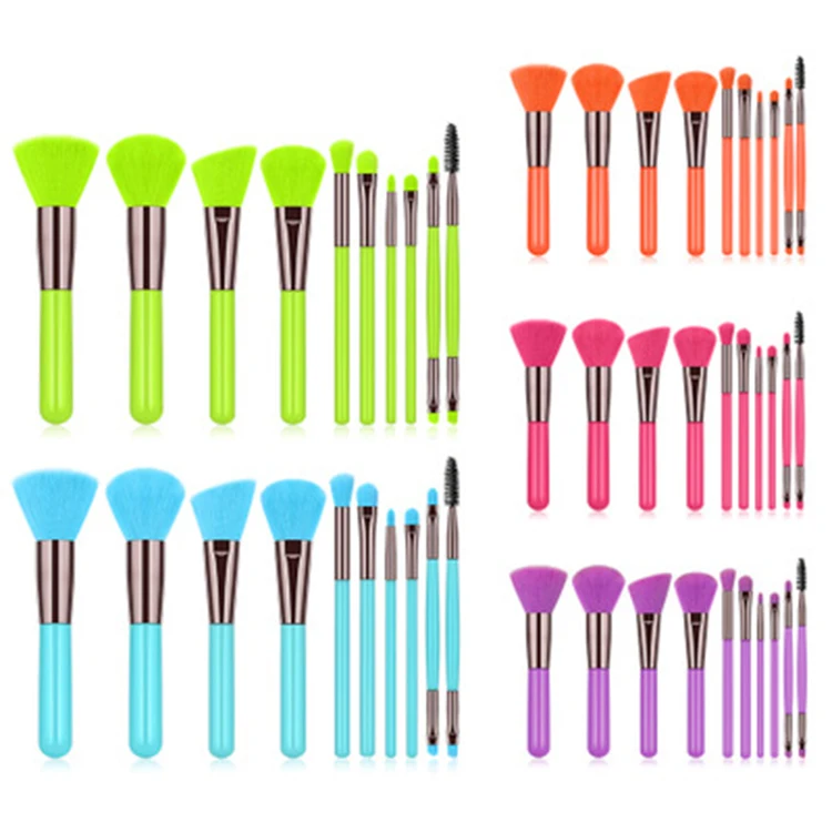

10Pcs Fluorescent Series 5 Color Plastic Handles Makeup Brushes Private Label