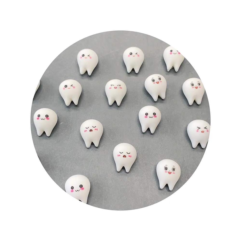 Kawaii Smiling Tooth Cabochons 24mm Resin Molar Cabochons for Shaker Decorations Nail Deco Slime Dollhouse Fairytale Cabochon