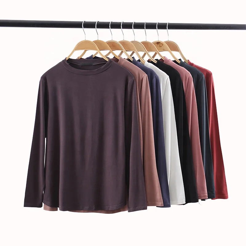 

Fashion 2020 New Women Long Sleeve Tshirts Modal Half Turtleneck Tshirt Femme Solid Color Loose Tee Shirts Women, 8 solid colors as shown