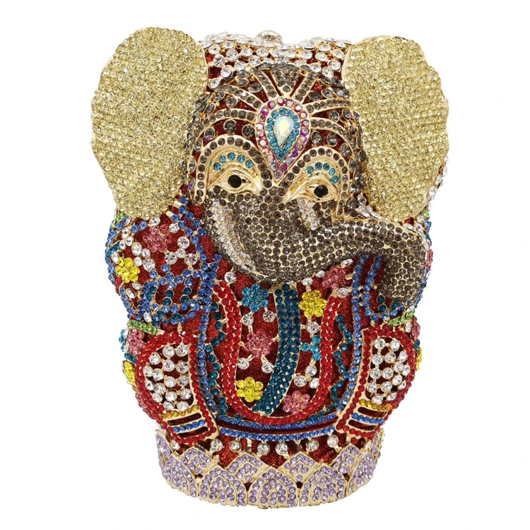 

Top Fashion Thai Buddhism Elephant Crystal Women Evening Clutch Bags Wedding Formal Purses Rhinestone Handbag, Mulity