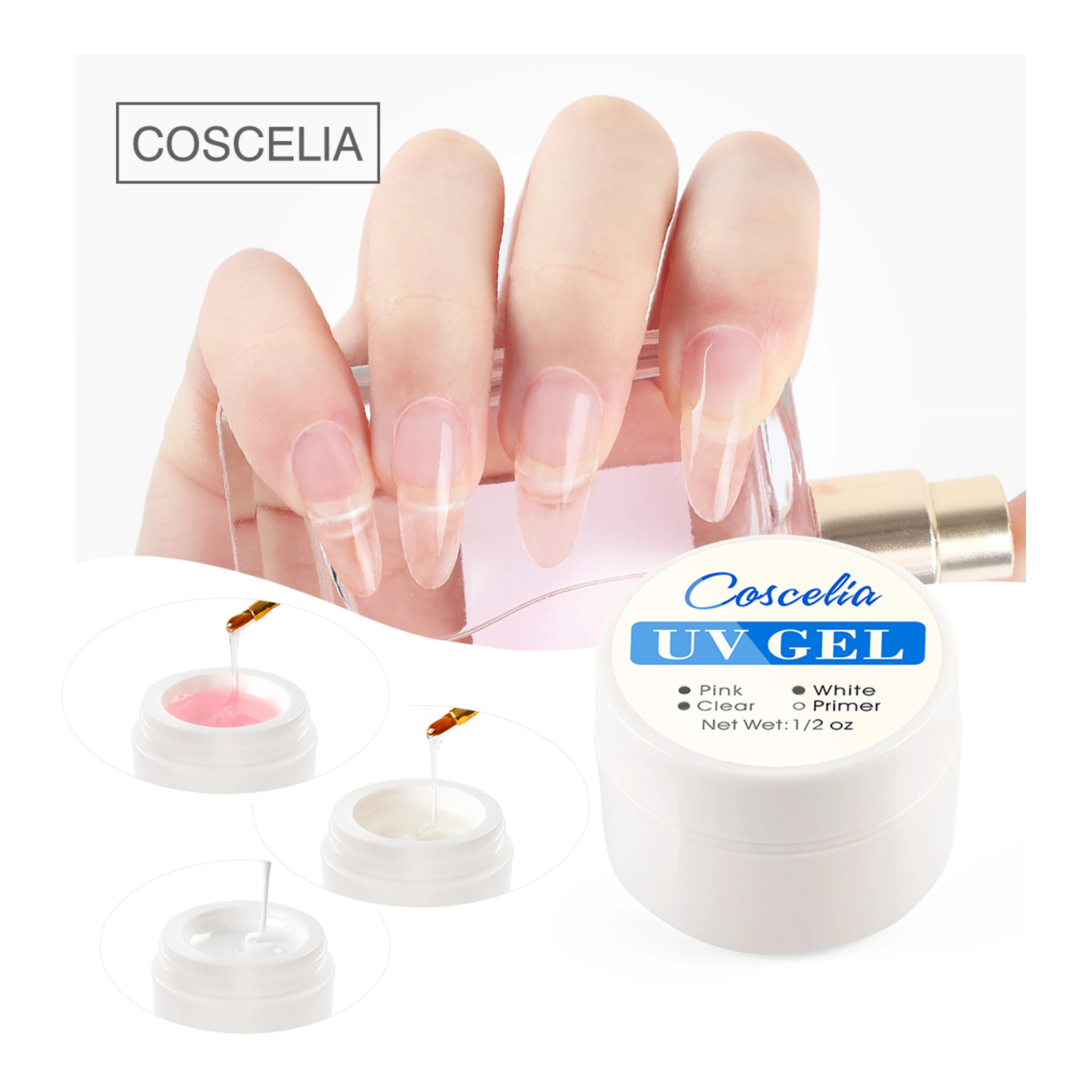 

COSCELIA Long Lasting UV Gel Clear Pink Builder color Gel Nails, 3 colors