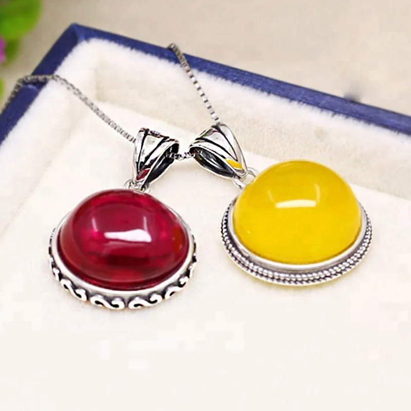 

sterling silver pendant Blank Settings for DIY amber wax pendant 13mm Thai silver antique silver tray