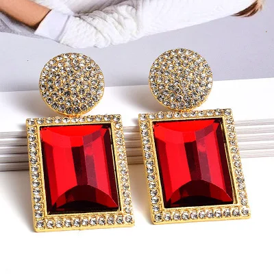 

High quality metal geometric zircon earrings square earrings jewelry, As pic