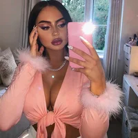 

B24078A Sexy lace-up short top women's long-sleeved Blouse