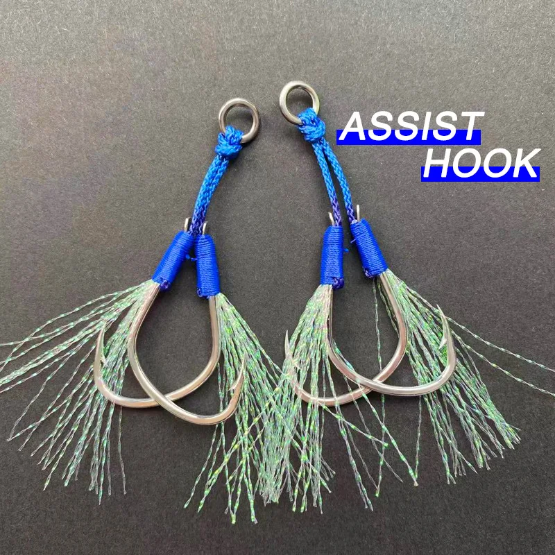 

2 Pair Jig Lure Assist Hook Sea Water Slow Jigging Fishjig Double Barbed Peche Feather Fishing Hook Jig Head Hook