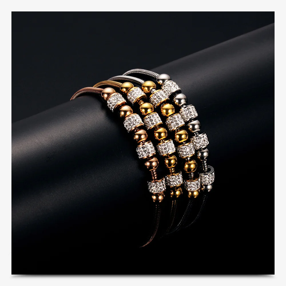 

Stainless Steel Round Ball Cylinder Tube Slider Chain Bracelet Crystal Rhinestone CZ Cylinder Tubes Slinder Bracelet