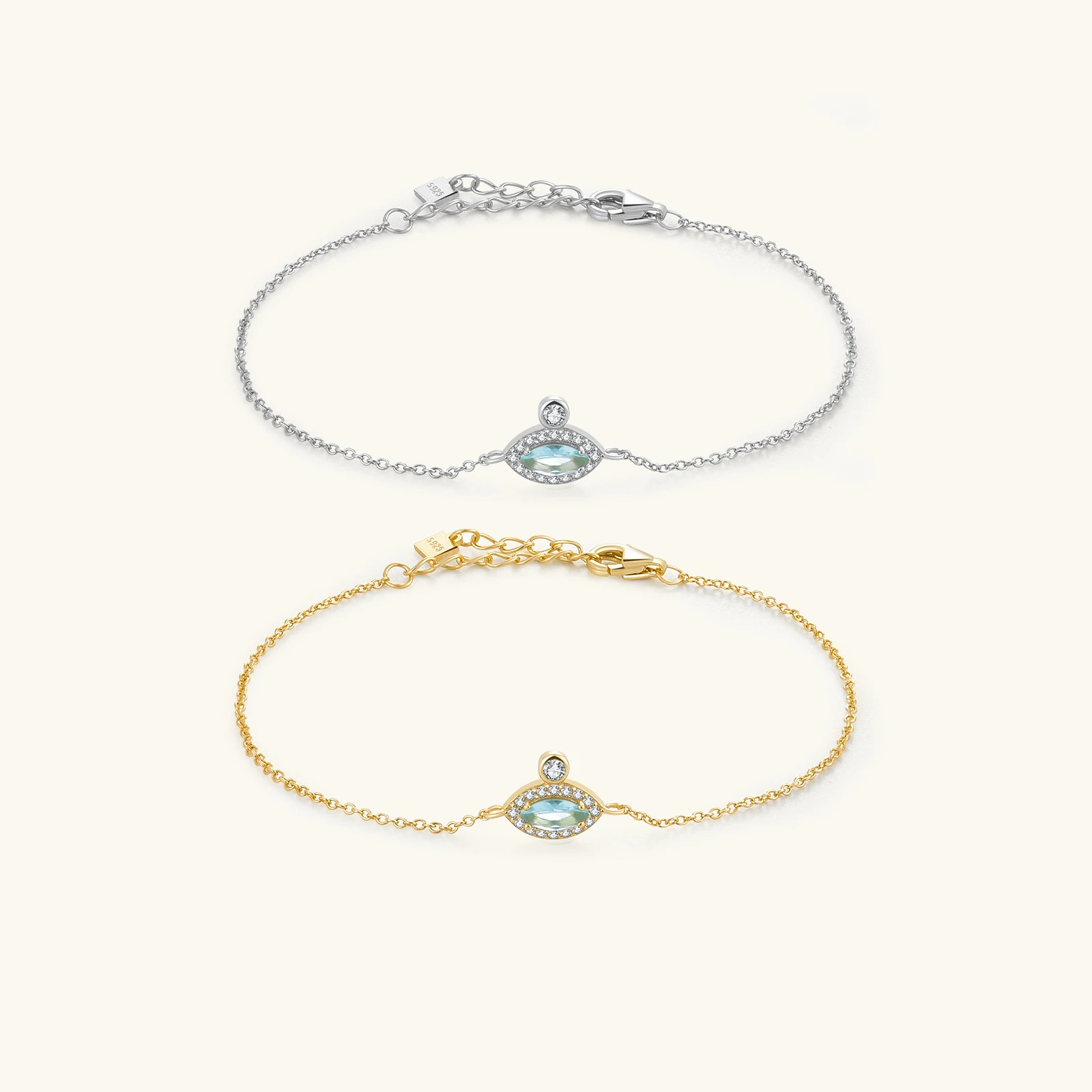 FUAMAY Silver Platinum Plated Light Blue Diamond Eye Girls Charm Bracelets Womens Solid 925 Silver Bracelets Evils and Eyes