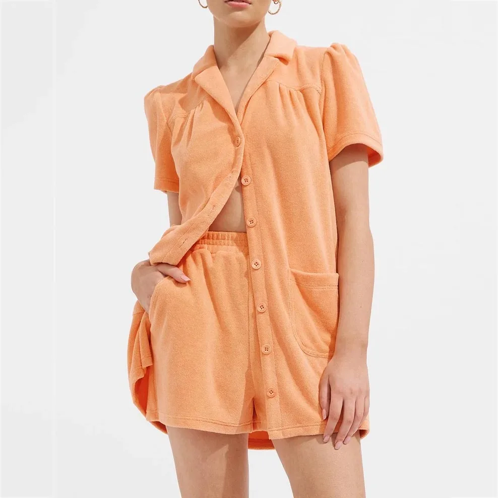 

2021 new women terry towelling beach 2 pcs sets clothing women summer vacation beach sets with pocket