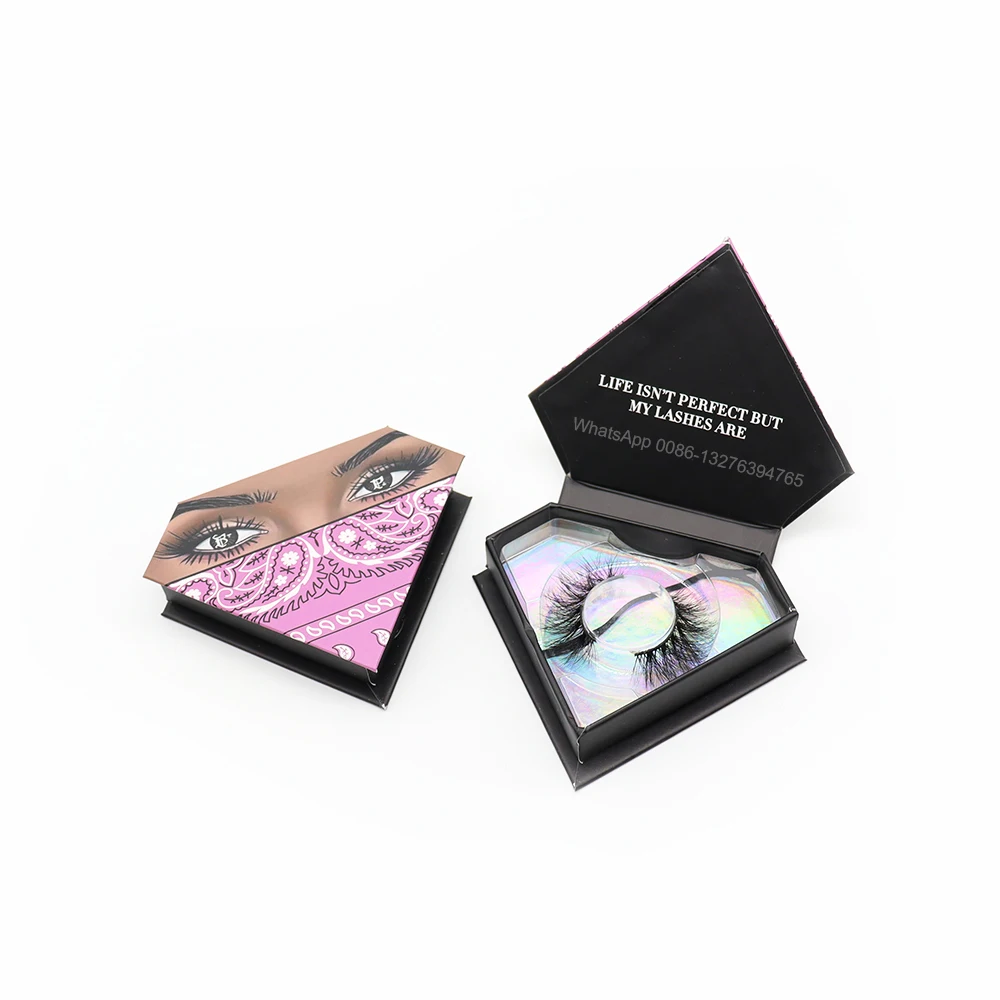 

Pink Bandana Diamond Lash Box With Tray Custom Lashbox Packaging With Logo Mink Eyelash Cases NO MOQ Real Mink Eyelashes Vendor, Customized color