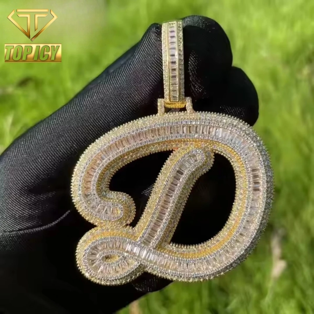 New Arrival Initials Single Cursive Letter Pendant Necklace Baguette Big Letter A-Z Birthday Gift Women Men Fashion Jewelry