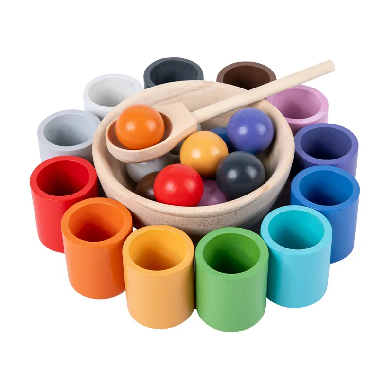 

Balls in Cups Montessori Toy Wooden Sorter Game 12 Balls Age 1+ Color Sorting and Counting Preschool Learning Education