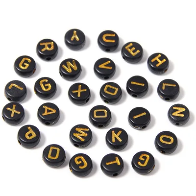 

Wholesale Cheaper Acrylic Letter Beads Round Black Bottom Gold Alphabet Beads