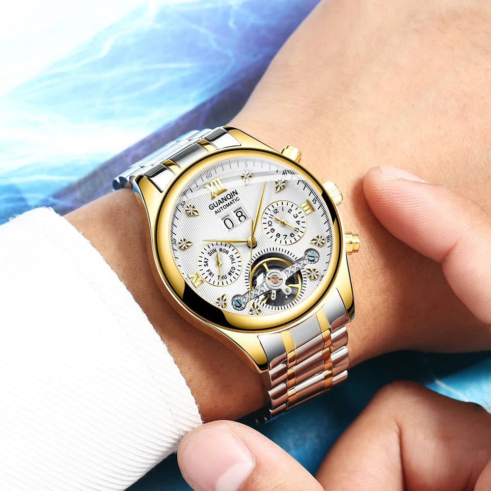 
2019 guanqin Good Quality Luxury Waterproof Automatic Stainless Steel Mechanical Watch 