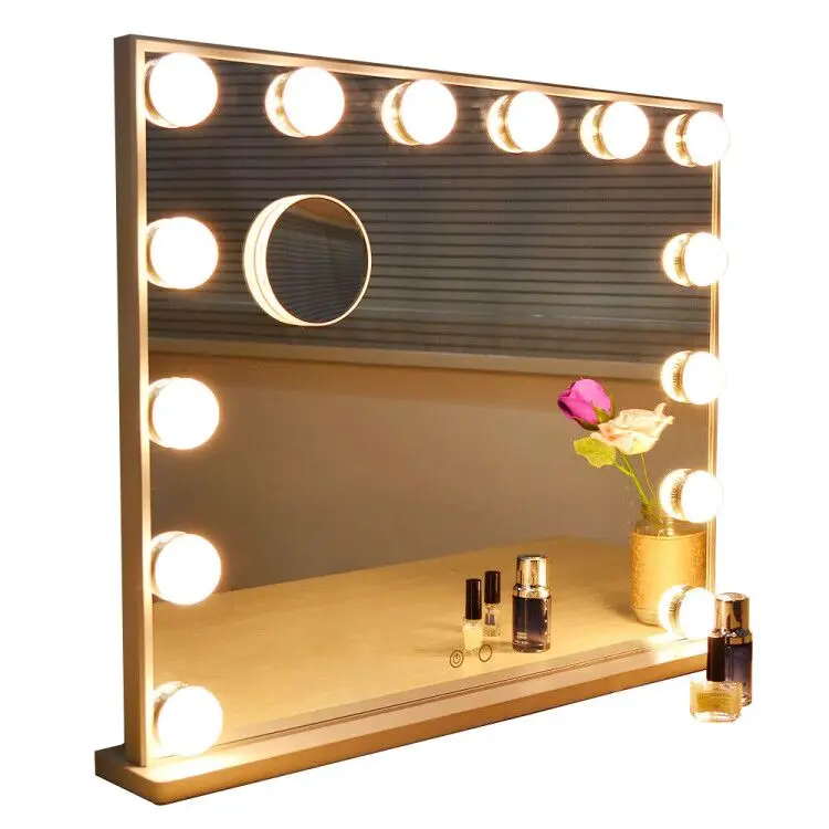 

Larger Hollywood Salon Espejos Touchscreen Standing Vanity Makeup Mirror with LED lights, Silver & white