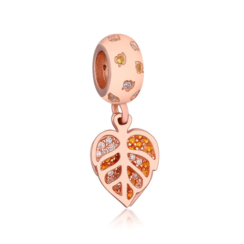 

Fine Jewelry Fashion Leaf Necklace Pendant 925 Sterling Silver Rose Gold Leaf Beads Charms For Jewelry Making