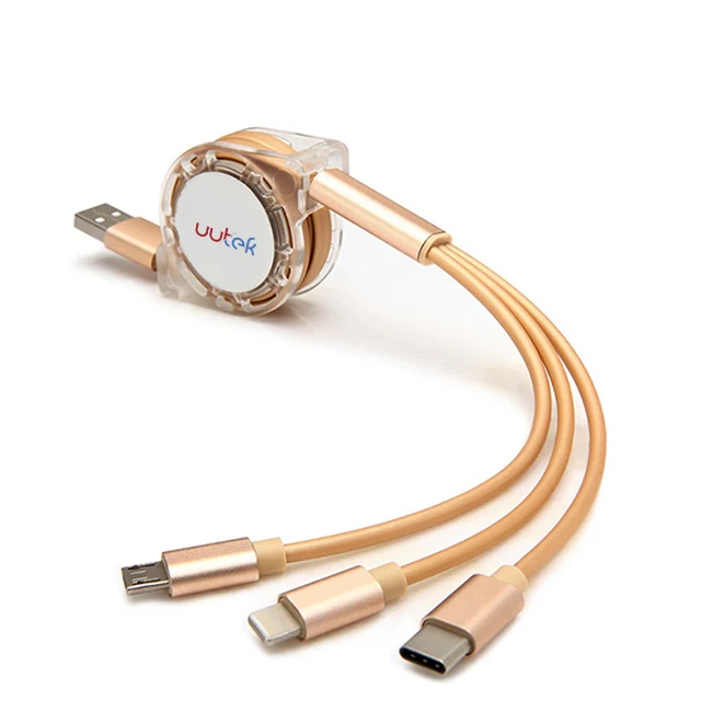 

UUTEK RSZ3 fast usb charging cable 2021 new design 3 in 1 usb charging cable amozon top selling usb charging cable, Black,blue,pink,grey,red,gold