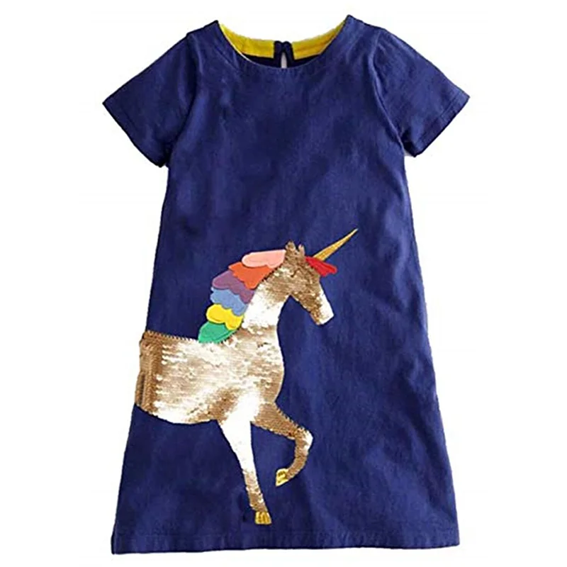 

New Summer 100% Cotton Applique Casual Short Sleeve Girl Dress