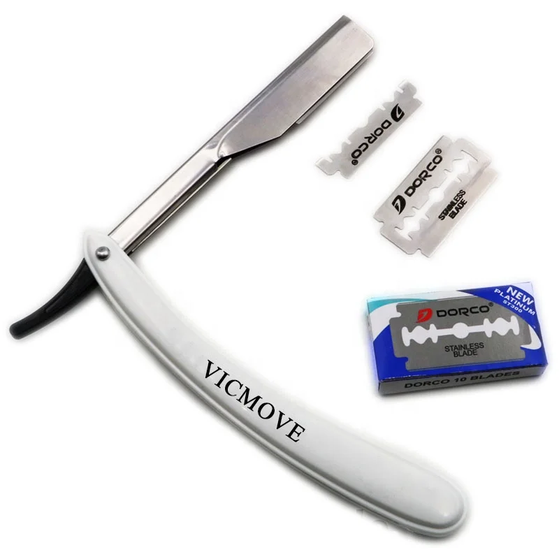 

1set Men Straight Barber edge Razors Folding Shaving Knife Hair Removal Tools With 10pcs Blades, White
