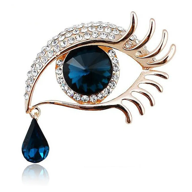 

Factory Direct Sale Crystal Rhinestone Teardrop Blue Eye Brooch Pins