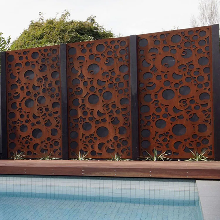 

Decorative Laser Cut Metal Fence Panel Privacy Steel Fence Panel Perforated Iron Fence Panel Designs, Natural rust