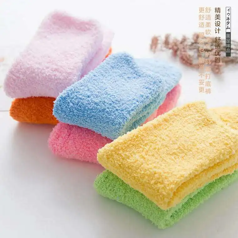 

Winter new children's fluffy socks solid color lovely home thick medium tube socks, Picture