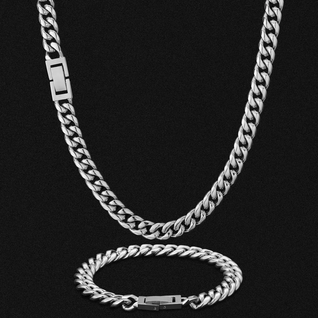KRKC Wholesale 8mm Silver Gold Plated Mens Titanium Stainless Steel Miami Curb Chain Necklace Personalized Cuban Chain
