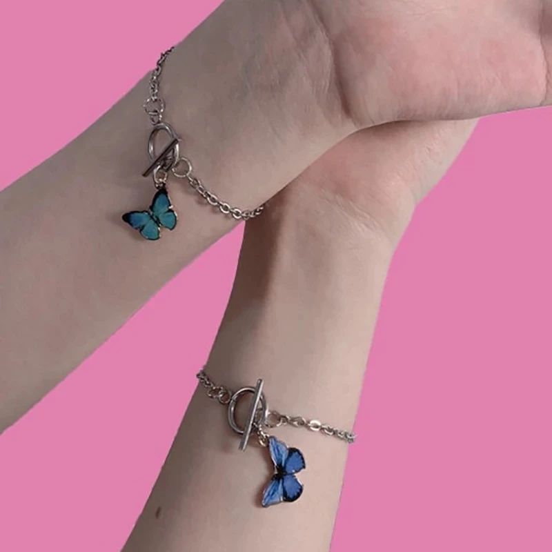 

2021 Factory sells Butterfly Couple Bracelets Ins Design Women Student Girlfriend Sister Gift Charms Butterfy Bracelet, Gold,sliver