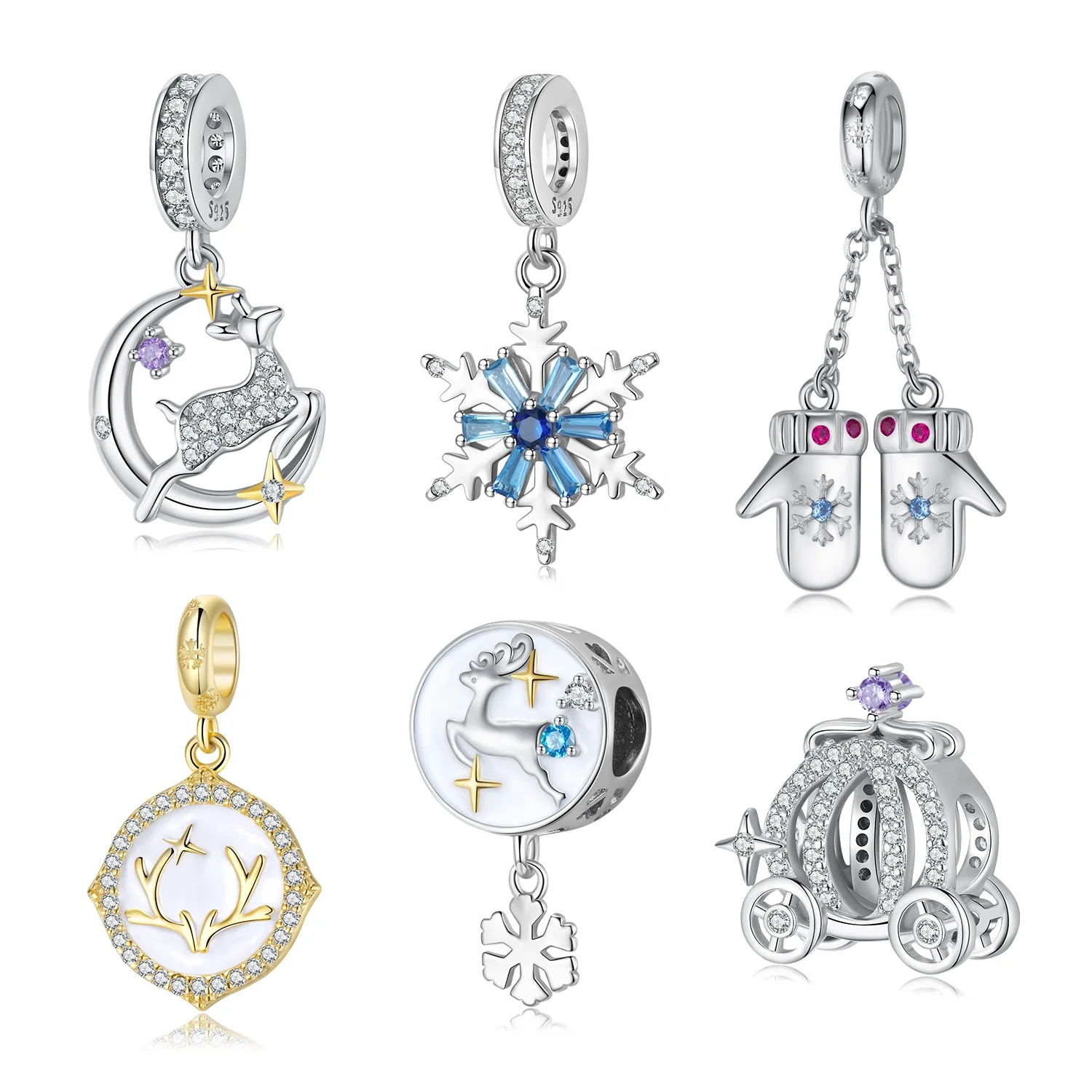 

Christmas elk pumpkin Car Crystal Snow Pendant 925 Silver bracelet charm beads for Women Fine Jewelry making charm wholesale