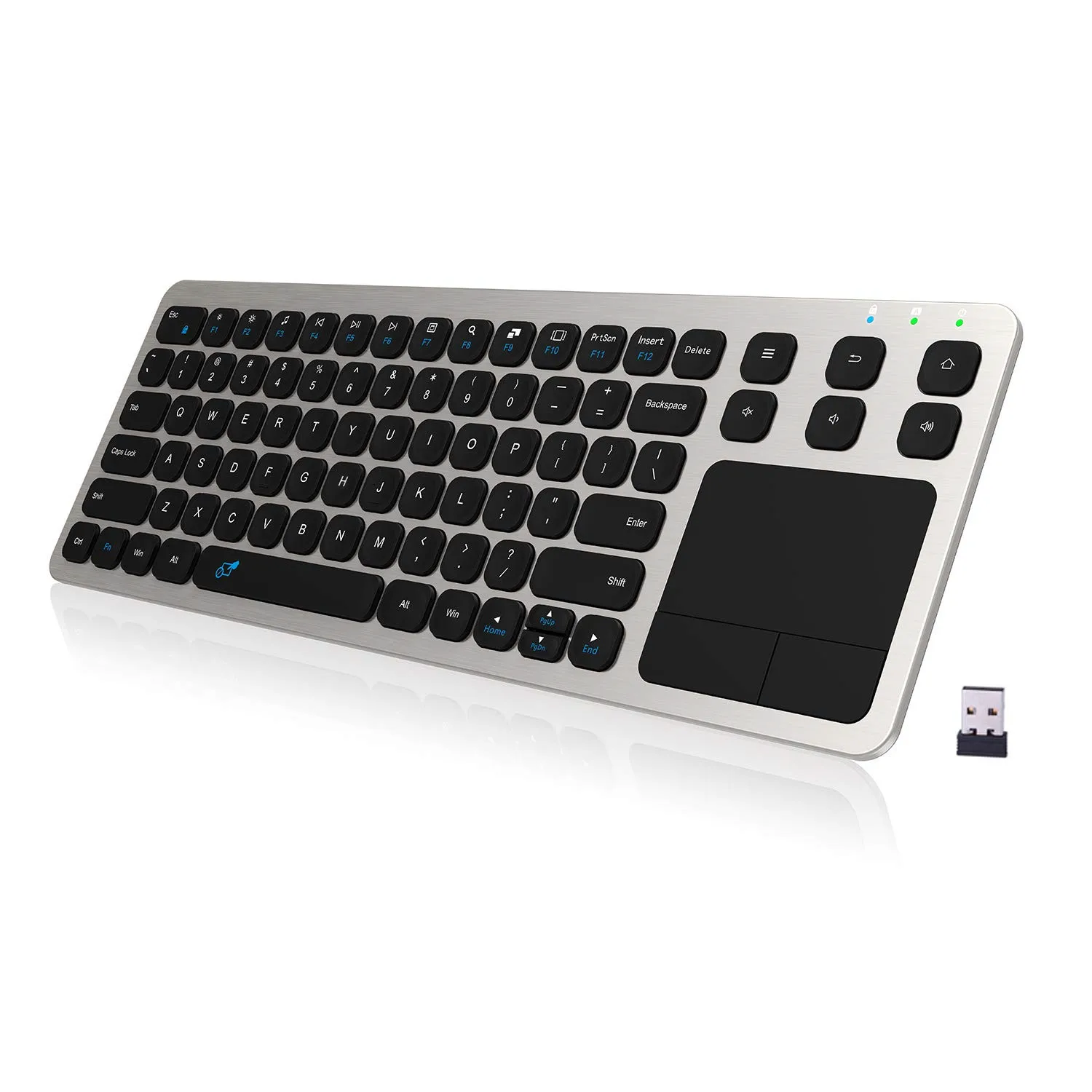 

2.4G Wireless Touch TV Keyboard with Easy Media Control Built-In Touchpad Mouse Solid Stainless Ultra Compact Full Size Keyboard