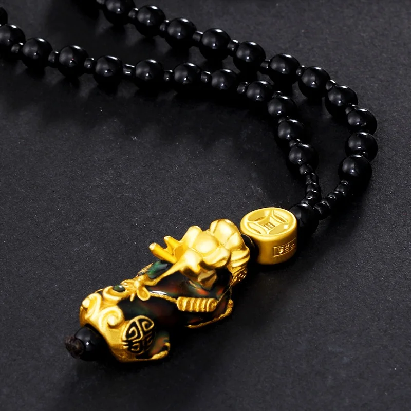 

KYYD-B165 New Alluvial Gold Solid Brave Troops Pixiu Pendant Temperature-sensing Discoloration Fashion Necklace Jewelry, Golden