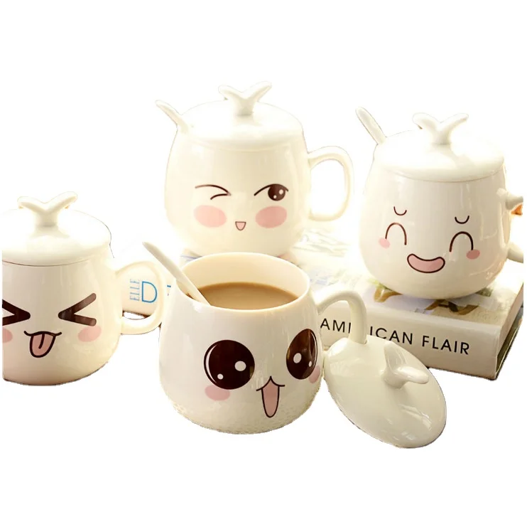 

Customized Ceramic Travel Mug Expression Coffee Mug Ceramic Funny Emoj Mugs, White