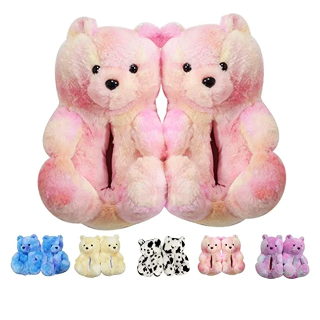 

New Hot Sale Reflective teddy bear slippers adult fluffy for women Luminous Plush Indoor  fits all warm slippers