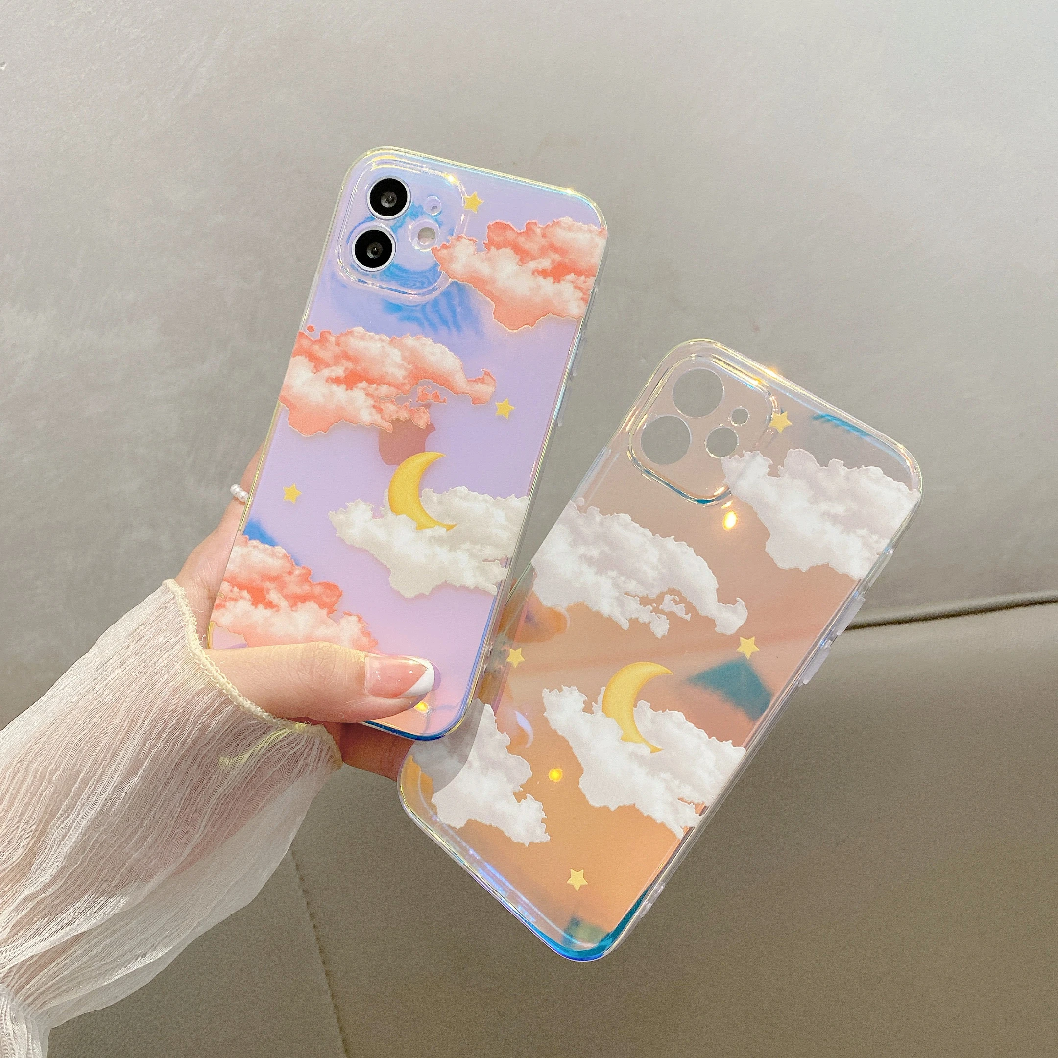 

Cute Moon Stars Clouds Patterns Phone Case for Iphone 12 Pro Max IMD Color Changing Laser Phone Cover for Iphone