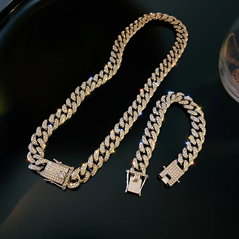 

fashion trendy hip crystal cuban link necklace for women