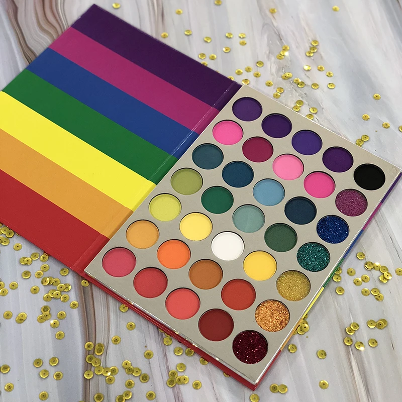 

Rainbow Eyeshadow Palette Private Label 35 Color Ultra Pigmented Bright Colors Shades Matte Metallic Shimmer Makeup Eye Shadow
