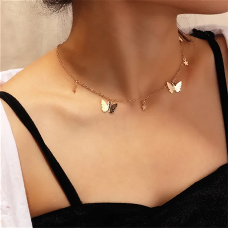 

Alloy Jewelry Love Romantic Chain Clavicle Chain Pentagram Butterfly Choker Necklace