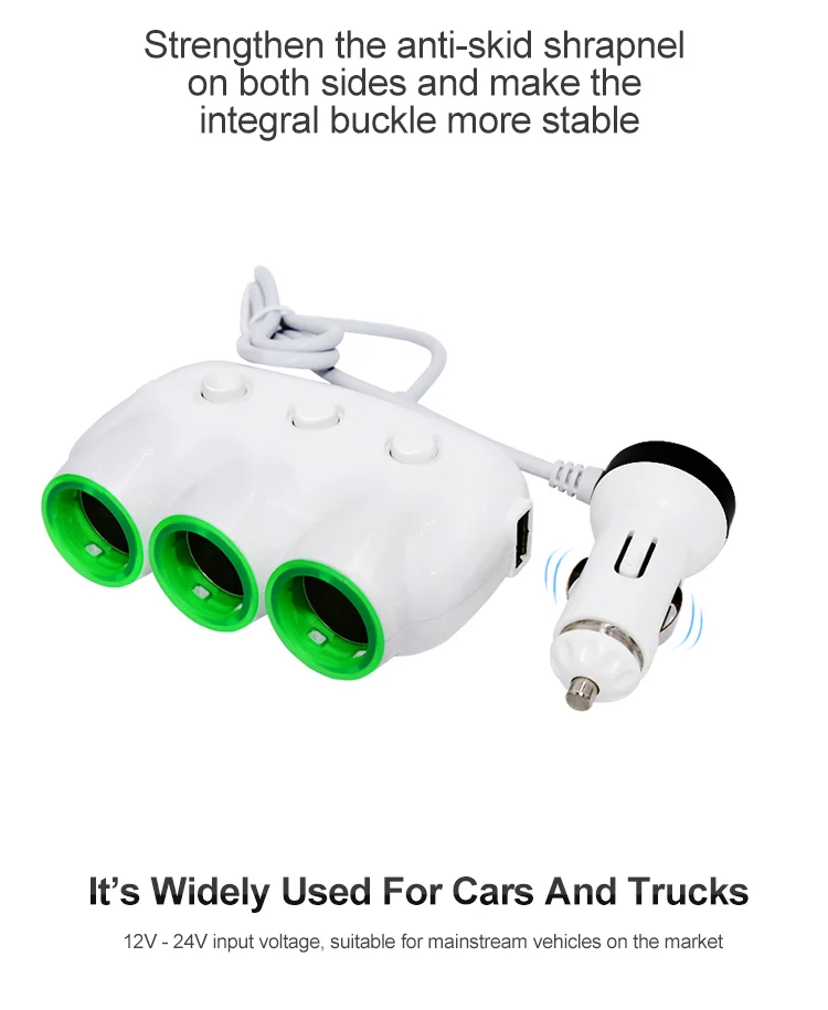 ABS 5V 3.1A Dual 2 USB 3 Cigar Cigarette Lighter Socket Car Charger Splitter Adapter With Two USB And 3 Switch Button