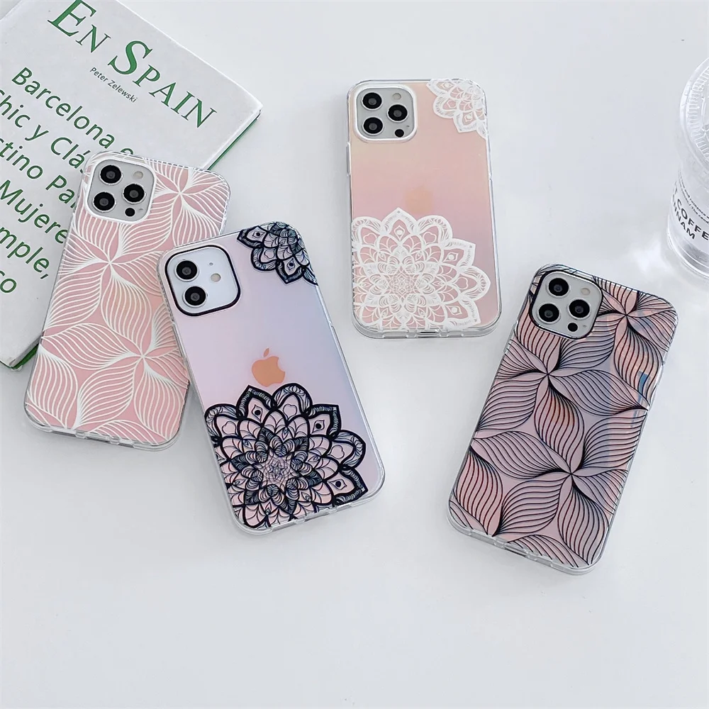 

TPU Transparent Dazzle Color Discolor Mandala geometry Pattern Phone Case For Iphone 13/12/11/x/8 Fashion Cover For Iphone