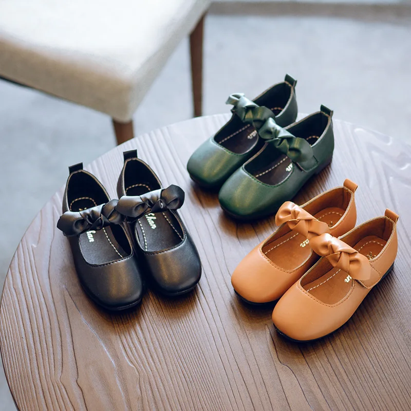 

Princess Style Bow Kids Casual Footwear Child Leather Leisure Shoes, 3 colors