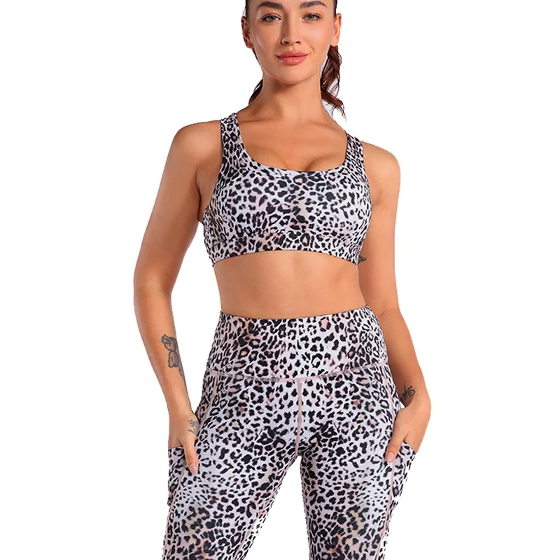 

New arrival compression leopard print yoga set 2 piece plus size yoga sets