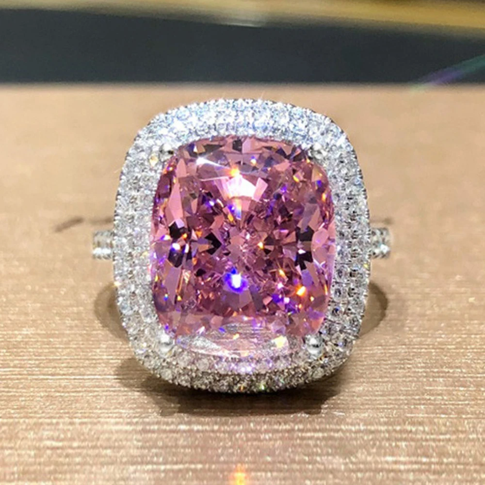 

CAOSHI Luxury Women Rings Factory Price Pink Oval Diamond Ladies Ring Exaggerated Party Engagement Big Crystal Woman Ring