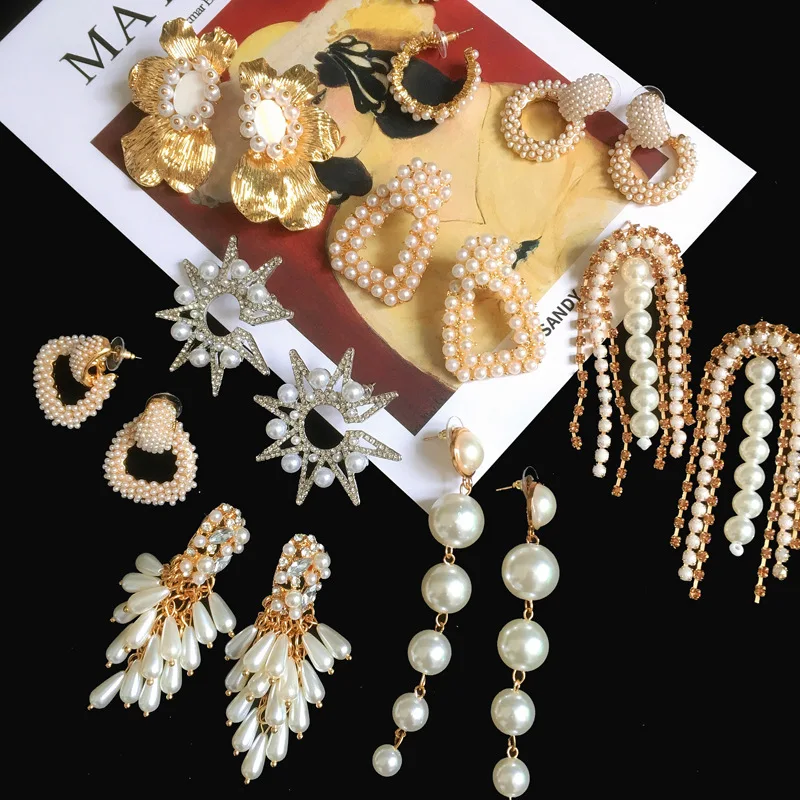 

Yingchao Za Fashion Bohemia Hot Sell Statement Pearl Geometry C Shape Water Pendant Drop Stud Earrings For Women Jewelry