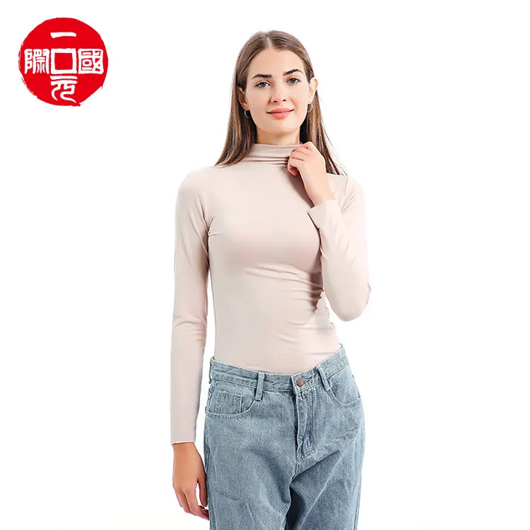 

2021 spring new hot-selling women's T-shirt slim solid color long-sleeved top