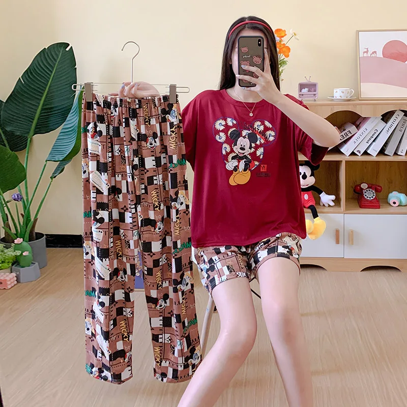 

Amazon Hot Women's Pajamas Korean Version Lovely Home Wear Cartoons Thin Spring Short Sleeve Shorts Three-Piece Sets Sleepwear, As picture show