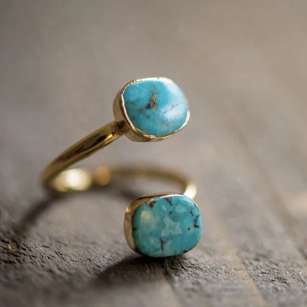 

LS-A458 amazing natural raw turquoise stone rings with gold plated ring fashion design adjustable for everyone
