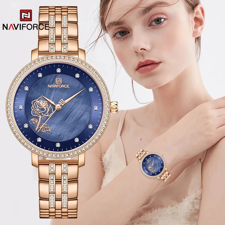 

NAVIFORCE 5017 hot Brand Luxury Women Watch Fashion Casual Stainless Steel Waterproof Ladies Watches with Rhinestone girls clock