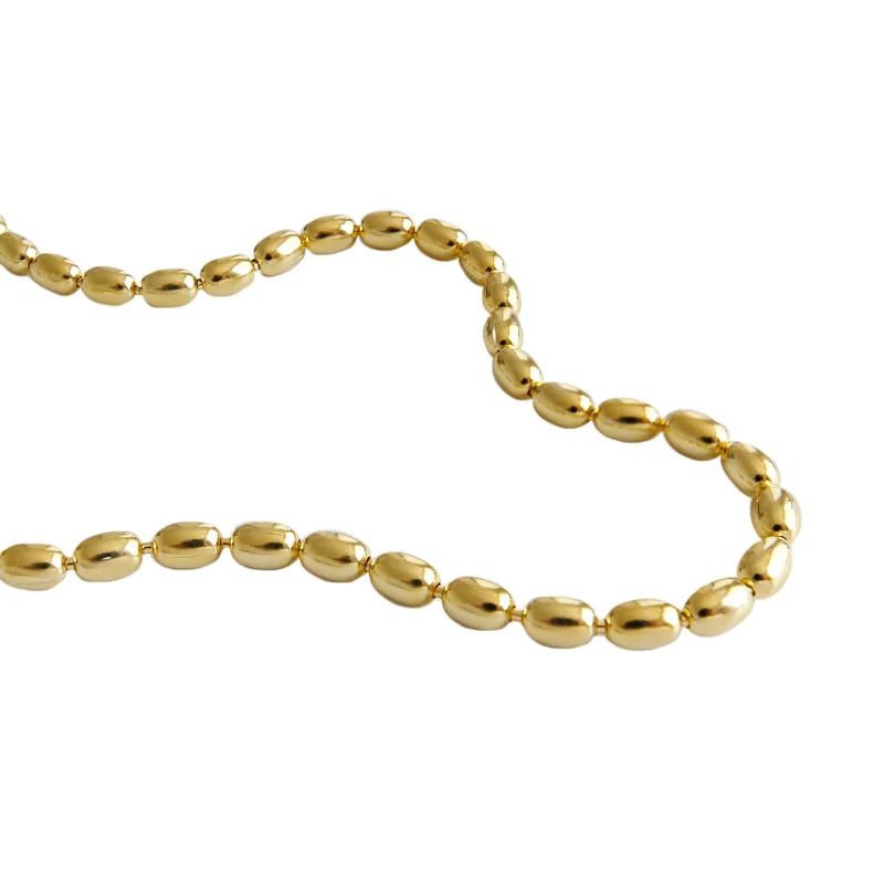 

Women custom fashion 925 sterling silver chic oval beads women collarbone choker necklace