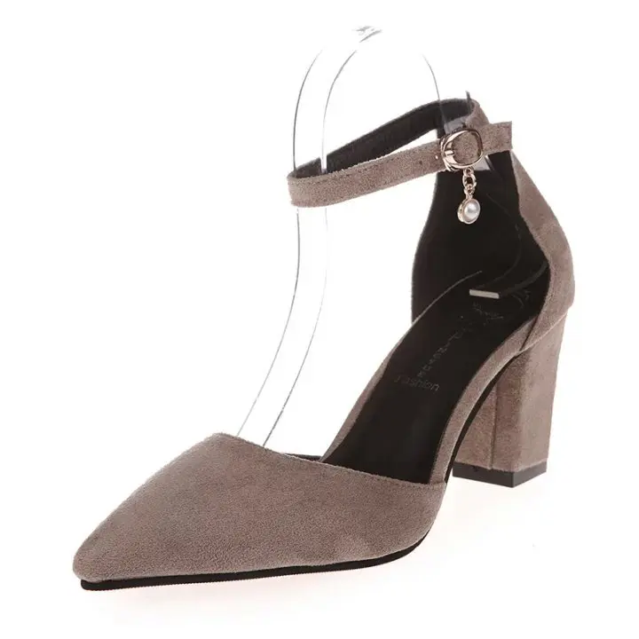 

2022 New Arrival Ladies Sandals Solid Color Frosted Pointed Hollow Ankle Belt Buckle Women Street Party Office High Heel Shoes